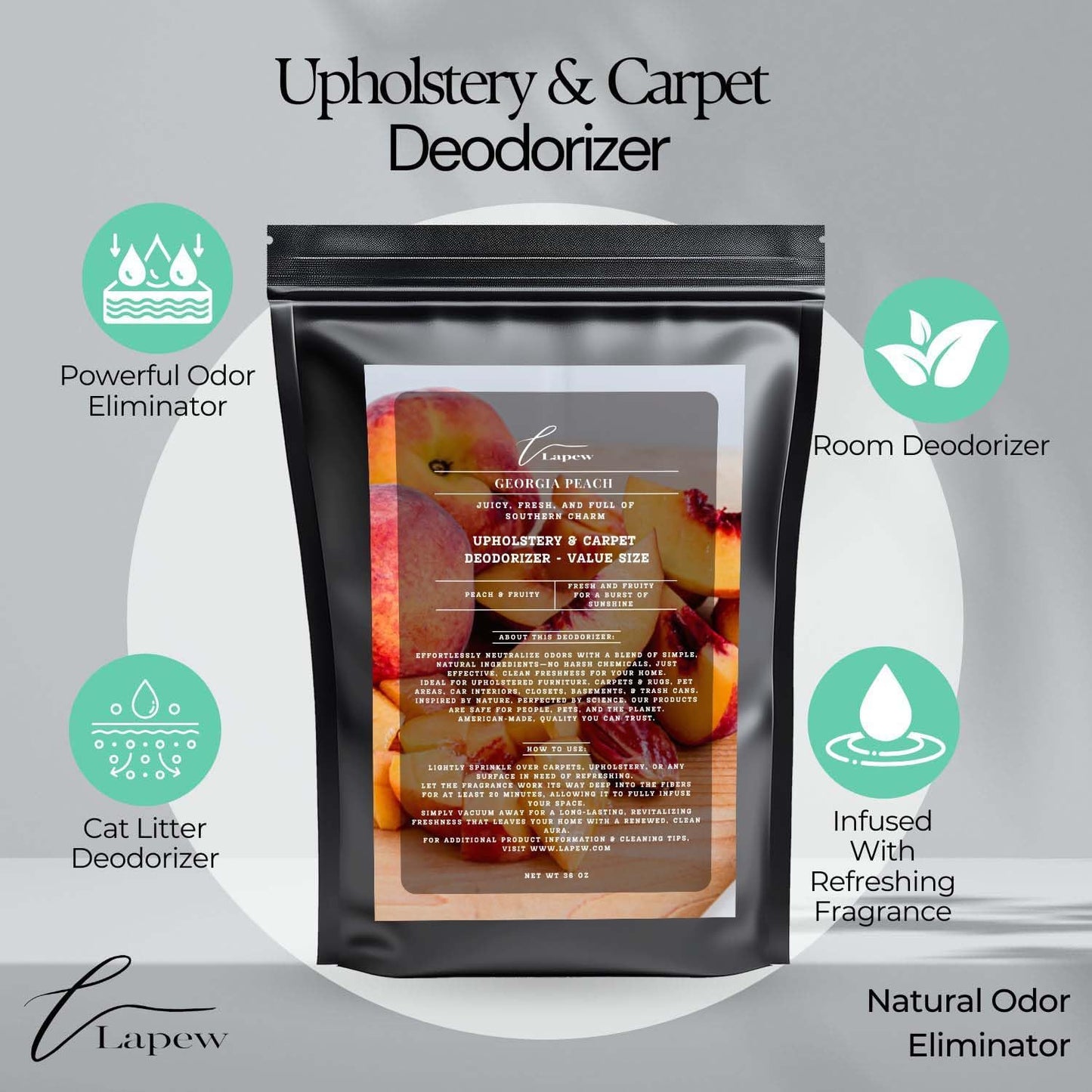 Georgia Peach Carpet Freshener Powder Refill 36 oz | Powerful Odor Eliminator for Home | Upholstery Deodorizer | Carpet Deodorizer | Pet Urine | Cat Litter Box