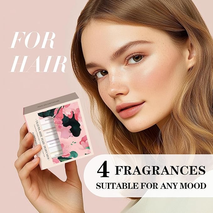 Travel Size Hair Perfume Spray Set for Women, 4 x 0.05 Fl Oz Long Lasting Fresh Scent, Mini Deodorizing Hair Mist, Portable Fragrance Gift Set