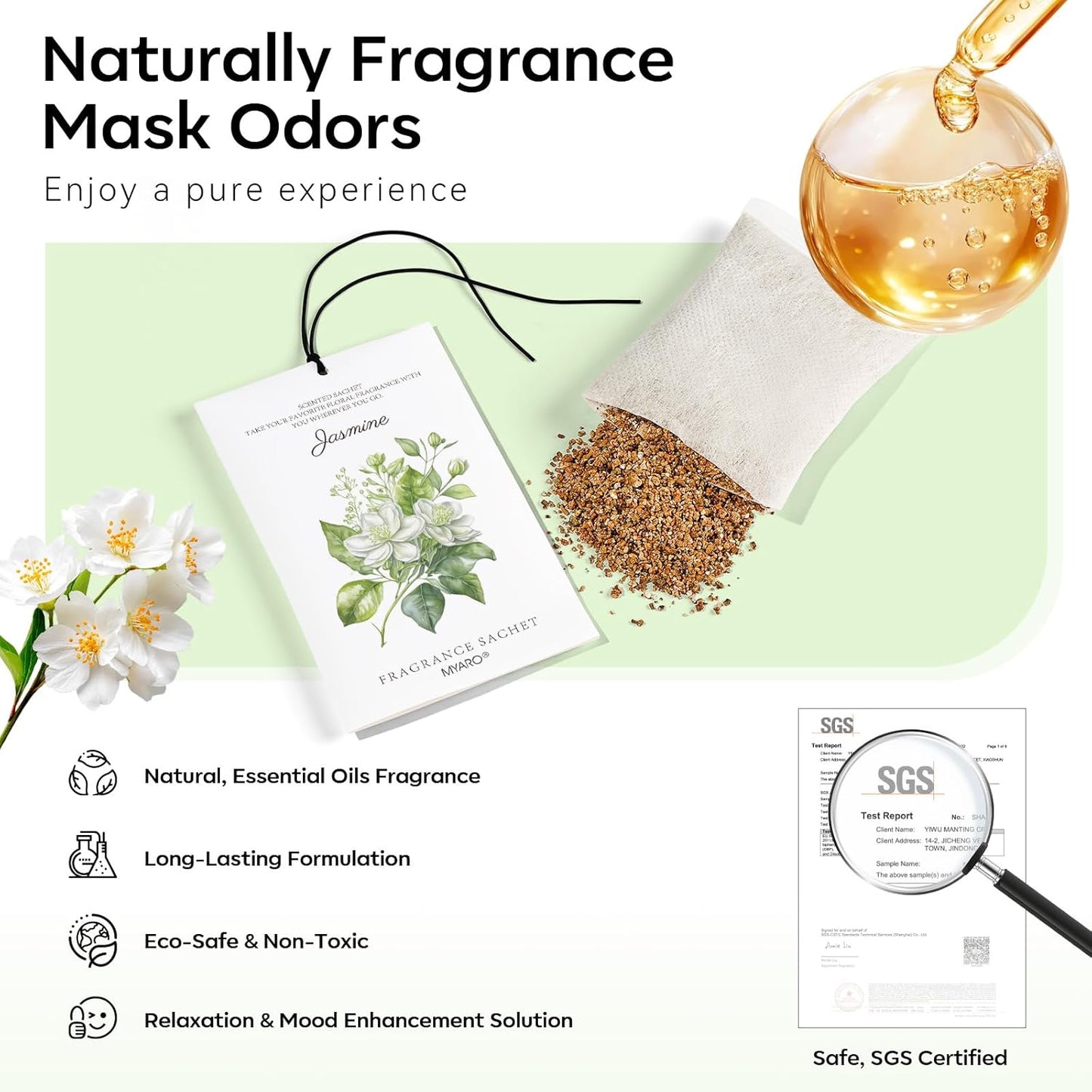 MYARO 12 Packs Jasmine Scented Sachets for Drawer and Closet, Long-Lasting Air Freshener Sachets Bags Drawer deodorizers Fresh Scents, Home Fragrance for Lover