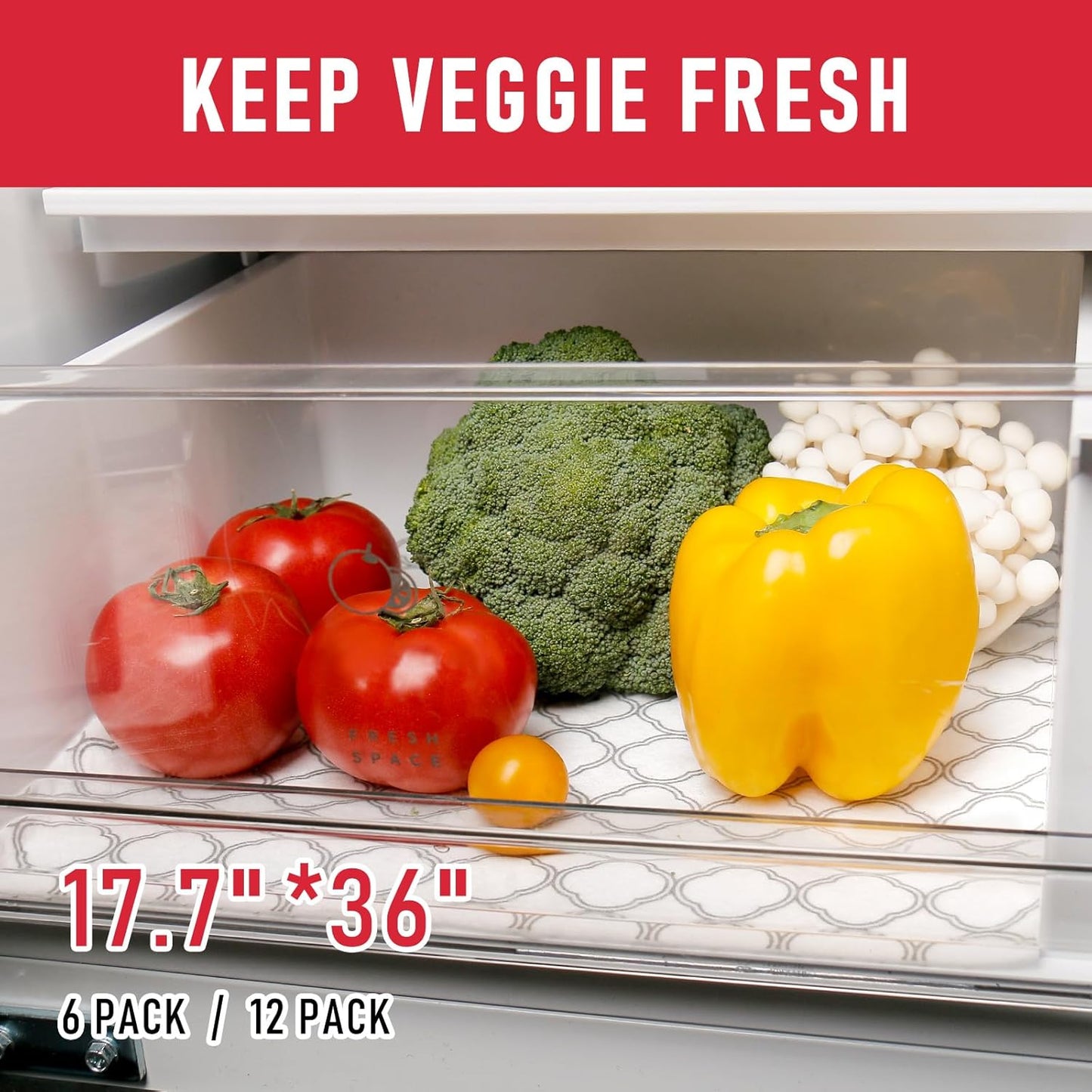 Cooyes Refrigerator Shelf Liners for French Door Fridge, 17.7" × 36" Extra Large, Non-Slip Fridge Liners Machine Washable, Refrigerator Drawer Mats for Glass Shelves Kitchen Cabinet
