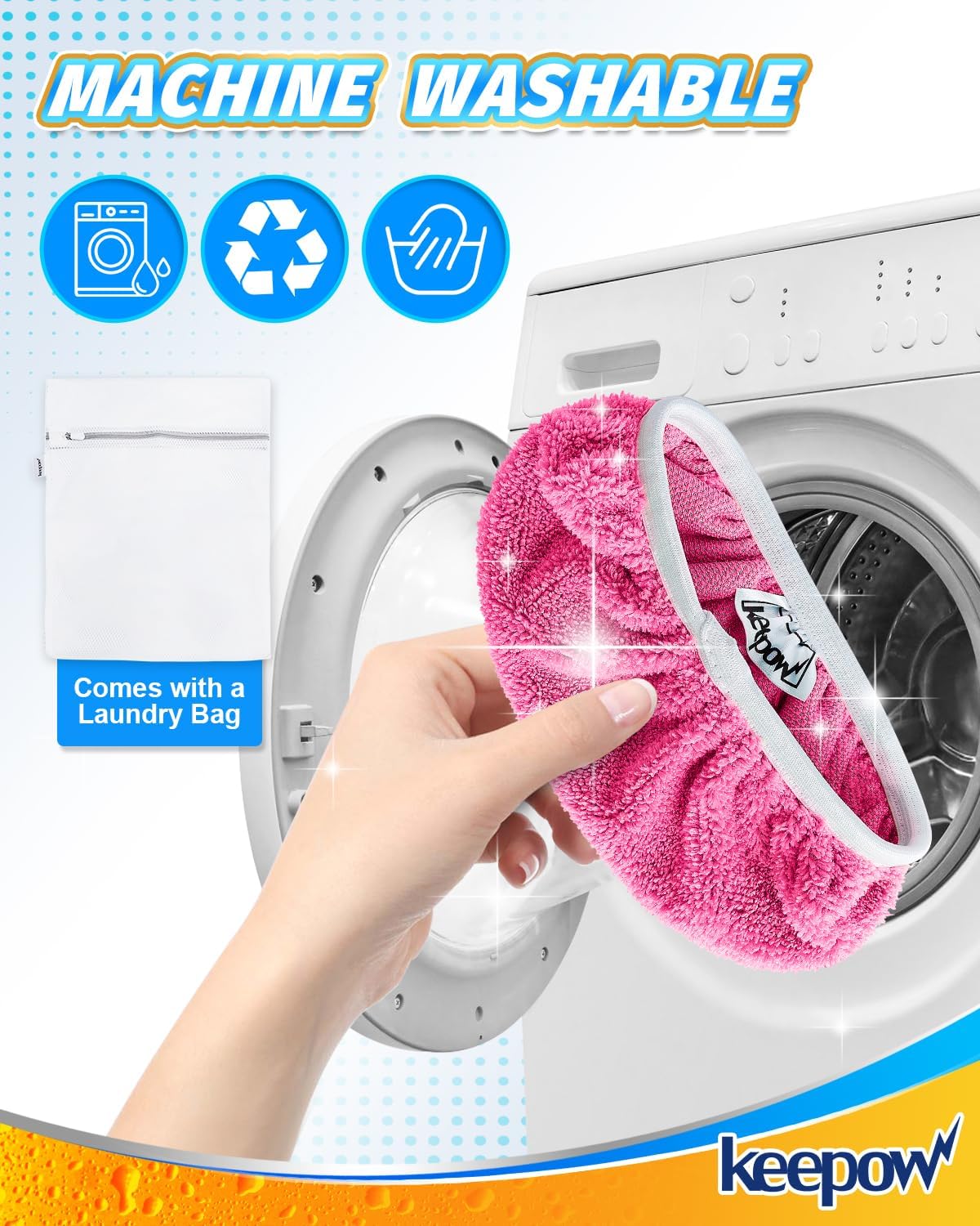 KEEPOW 6 Pack Reusable Mop Pads Compatible with Swiffer Sweeper, Coral Fleece Pink Washable Swiffer Mop Pads, Dry & Wet Sweeping Mopping Cloths (Pink, Not Included Mop)