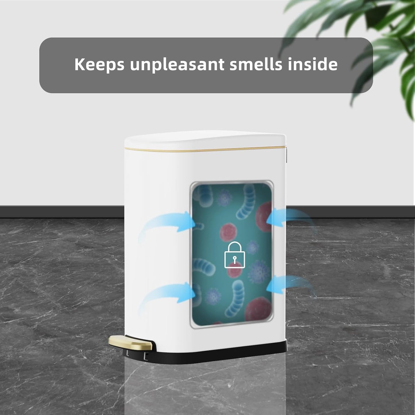 2.6 Gallon Slim Bathroom Trash Can with Soft Close Lid, 10L Stainless Steel Garbage Can with Removable Liner Bucket, for Narrow Spaces, Bathroom, Bedroom (White)