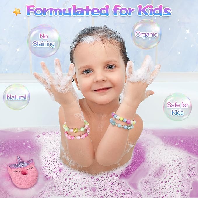 Unicorn Bath Bombs for Kids with Surprise Inside, 6 Pcs Organic Natural Bubble Bath Bombs for Girls,Christmas Birthday Gift for 3 4 5 6 7 8 Year Old Girl,Princess Bath Bomb Kit with Beautiful Toys