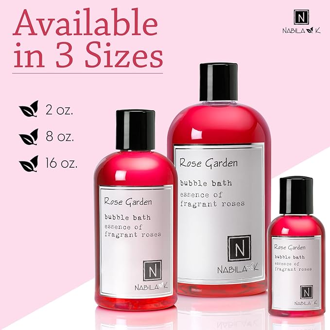 Rose Garden Travel Size Bubble Bath by Nabila K - Essential Oils with Natural Ingredients for Sensitive Skin, Tear-Free, Gentle, Moisturizing - Luxury for Women & Men, 2 oz