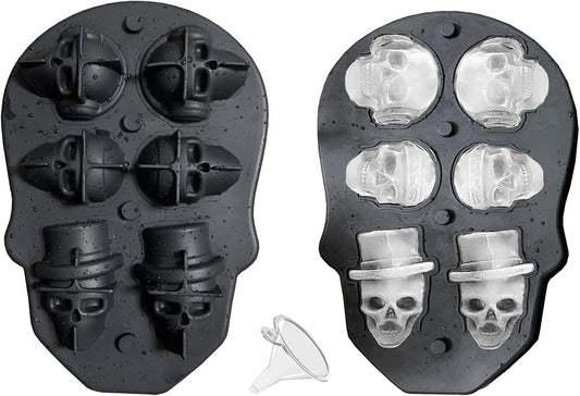 JETKONG 6 Cavity Skull Ice Maker - Silicone Skull Shaped Ice Mold and Tray for Whiskey, Cocktails and Beverages