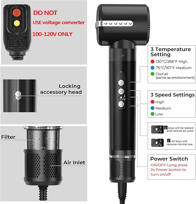 7 in ONE Hair Dryer Brush, Powerful Blow Dryer Brush with Auto- Wrap Curler, Detachable Fast Drying, Volumizing, Curling, Straightening, Ionic Hair Dryer with Diffuser, Hair Styling Tools 100-120V