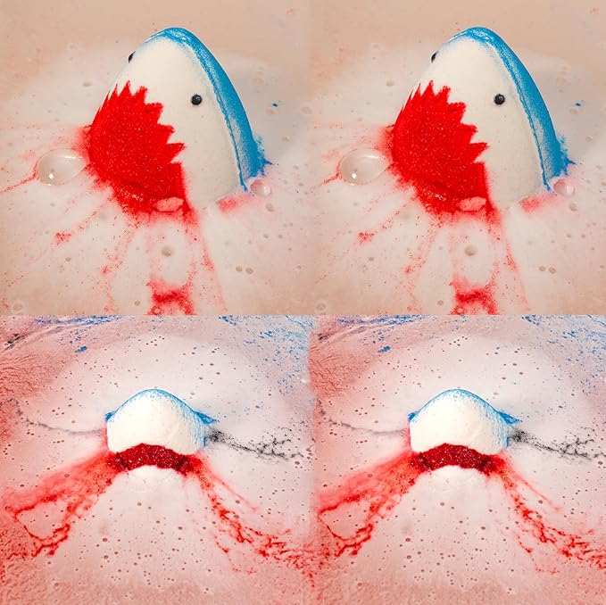 Kids Bath Bombs with Surprise Inside,4 Pack Marine Shark Bath Bomb for with Ocean Sea Animals for Girls Boys Toddlers, Safe Natural & Organic