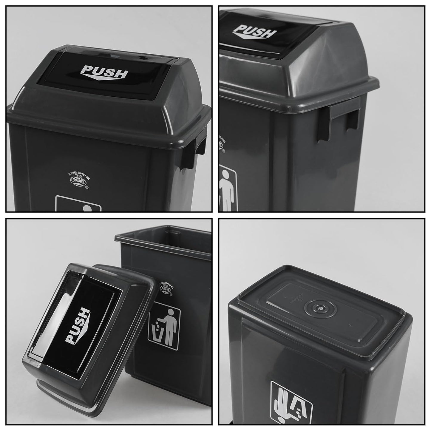 4 Pack Plastic Swing Lid Trash Can, 6 Gallon Trash Cans with Swing Lid, Grey