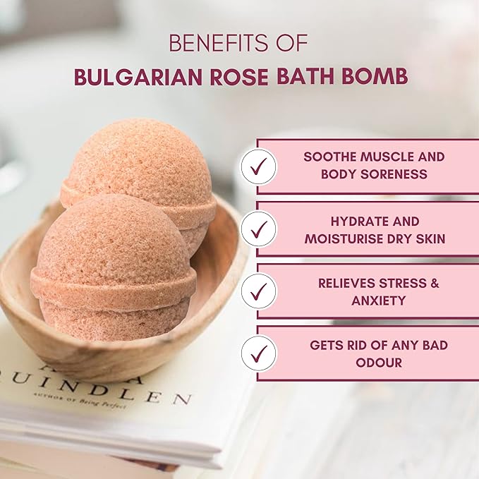 Saavy Naturals Bath Bombs, Indulgent Bulgarian Rose Scent, Gentle Moisturizig Formula, Foaming Fizz Bubbles, Gift for Women and Kids, 6 Oz Each, 2 Pack