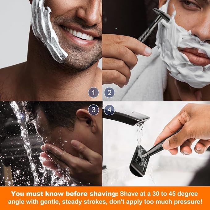 Gun Black Safety Razor - Single Blade Razors for Men - Reusable Metal Razor, with 5 Stainless Steel Double Edge Blades, Smooth Close Shave, Sustainable, Plastic Free