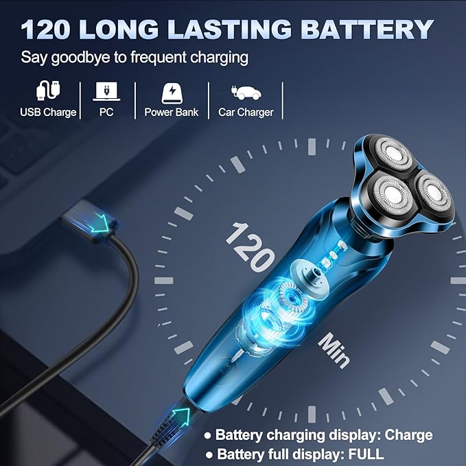 Electric Razor for Men, Men's Rotary Shavers, Waterproof,Wet and Dry Rechargeable Electric Shaver for Men's Faces with a Cordless and Floating Head, Portable Travel Razor,an Ideal Gift for Men
