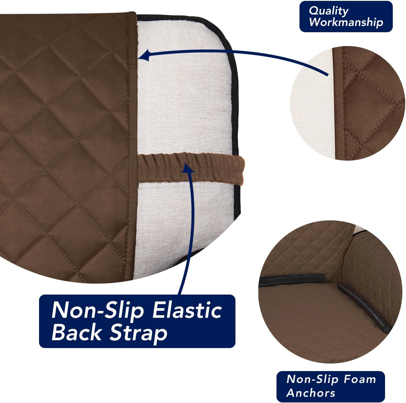 PureFit Reversible Quilted Sofa Cover, Water Resistant Slipcover Furniture Protector, Washable Couch Cover with Non Slip and Elastic Straps for Kids, Dogs, Pets (Chair, Coffee/Ivory)