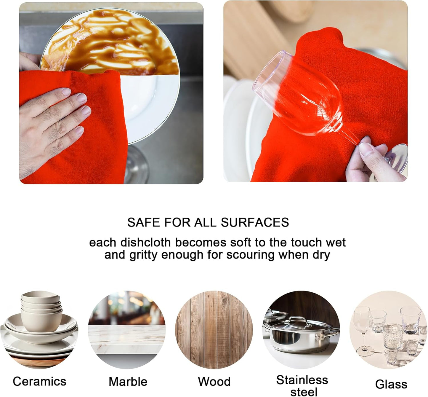 kimteny 13x28 Inches Kitchen Cloth Dish Towels, 400 GSM Premium Dishcloths, Super Absorbent Coral Velvet Microfiber Cleaning Cloths, Fast Drying Rags for Washing Dishes (6 Pack, Red)
