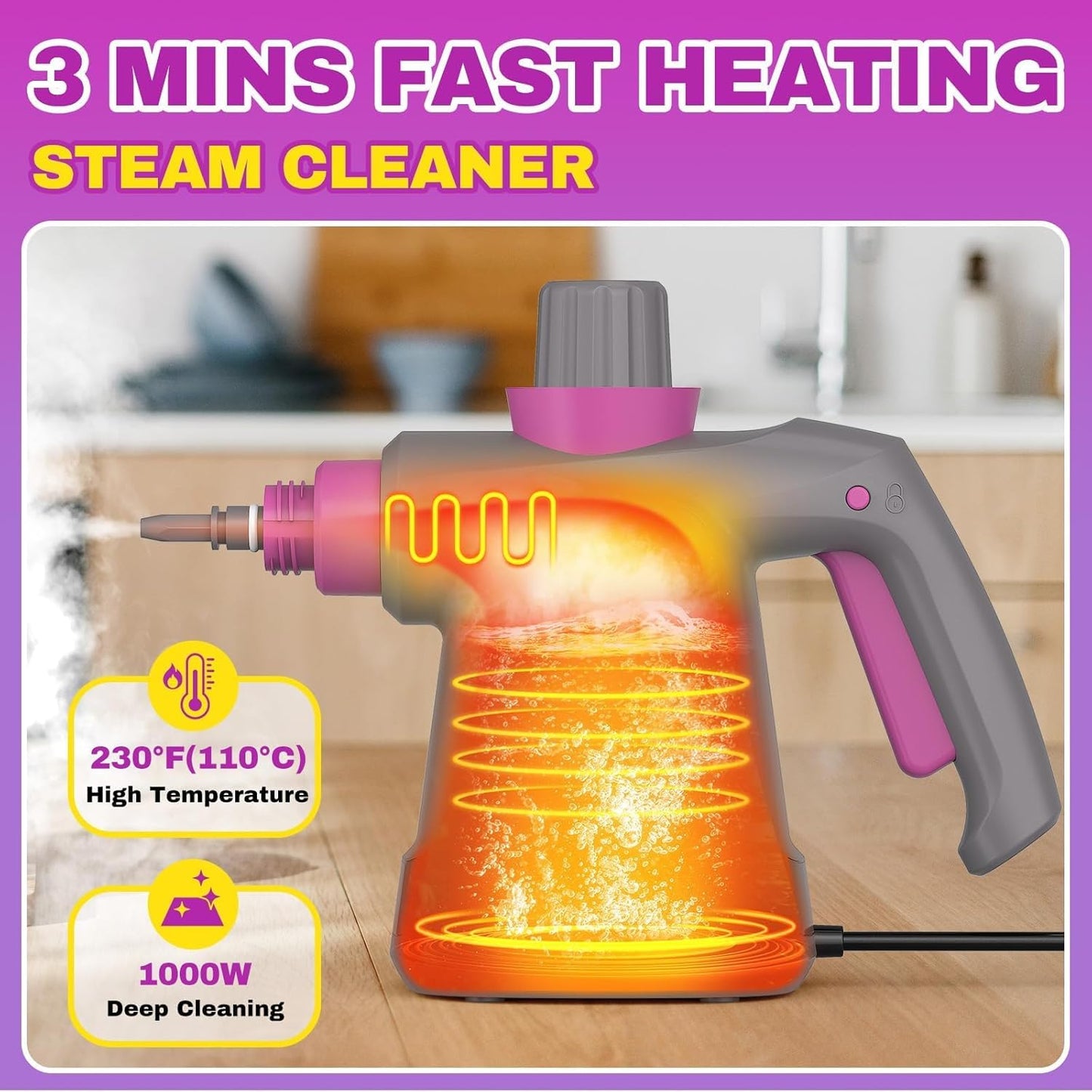 Pressurized Handheld Steam Cleaner, Portable Multi-Surface Cleaner for Home, Multipurpose Steam Cleaner for Tile, Grout, Windows, Bathroom, with 12pcs Accessories (Grey)