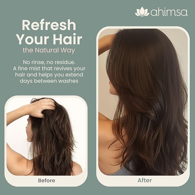 Ahimsa Non Aerosol Dry Shampoo Mist Spray 120ml - Post Workout Dry Shampoo Spray for Women Natural No White Residue, Volumizing Refreshing Hair Care, Effectively Absorbs Oil and Sweat, Jasmine Aroma