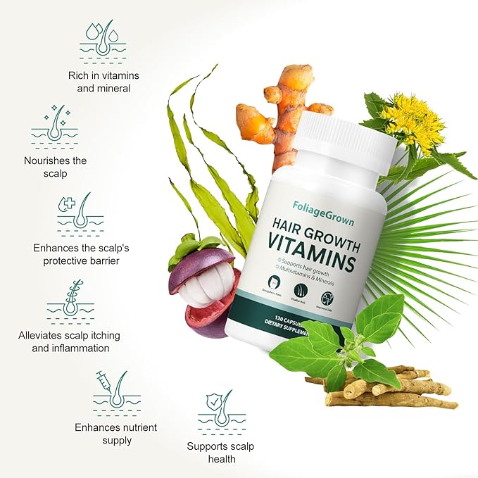 Hair Growth Supplements,Visibly Thicker Hair,Hair Growth Vitamins for Women and Men - 2 Month Supply(120 Capsules), White