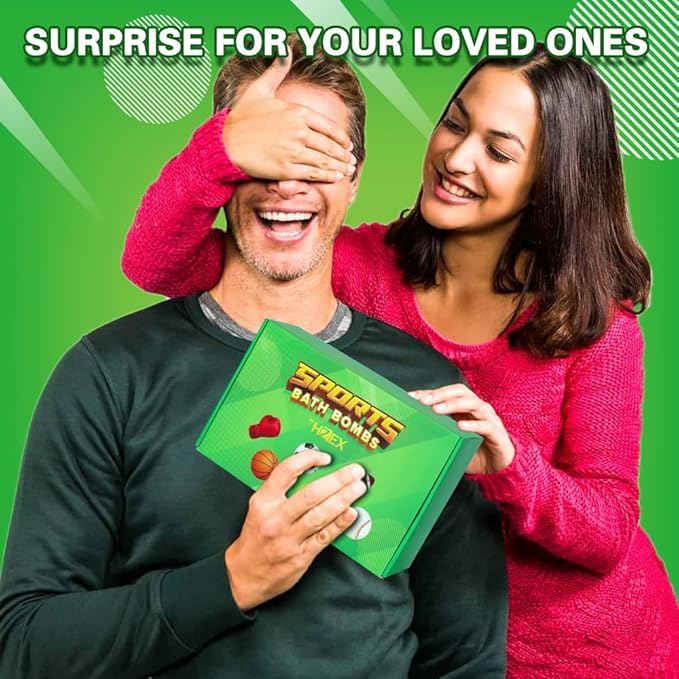 Sports Themed Bath Bombs Gift Set – 6 Piece Novelty Fizzy Balls with Basketball, Tennis, Baseball, Soccer, Football & Boxing – Fun Spa Kit for Kids, Teens, Men & Women – Self Care & Relaxation