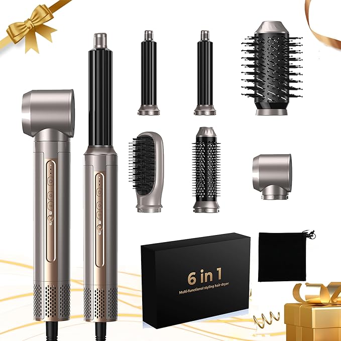 Hair Dryer Brush,Blow Dryer Brush with Attachments,110000 RPM Curly Twist 6 in 1 Air Style, Professional Ionic Hair Styling Tool, Left & Right Air Curler, Volumizer