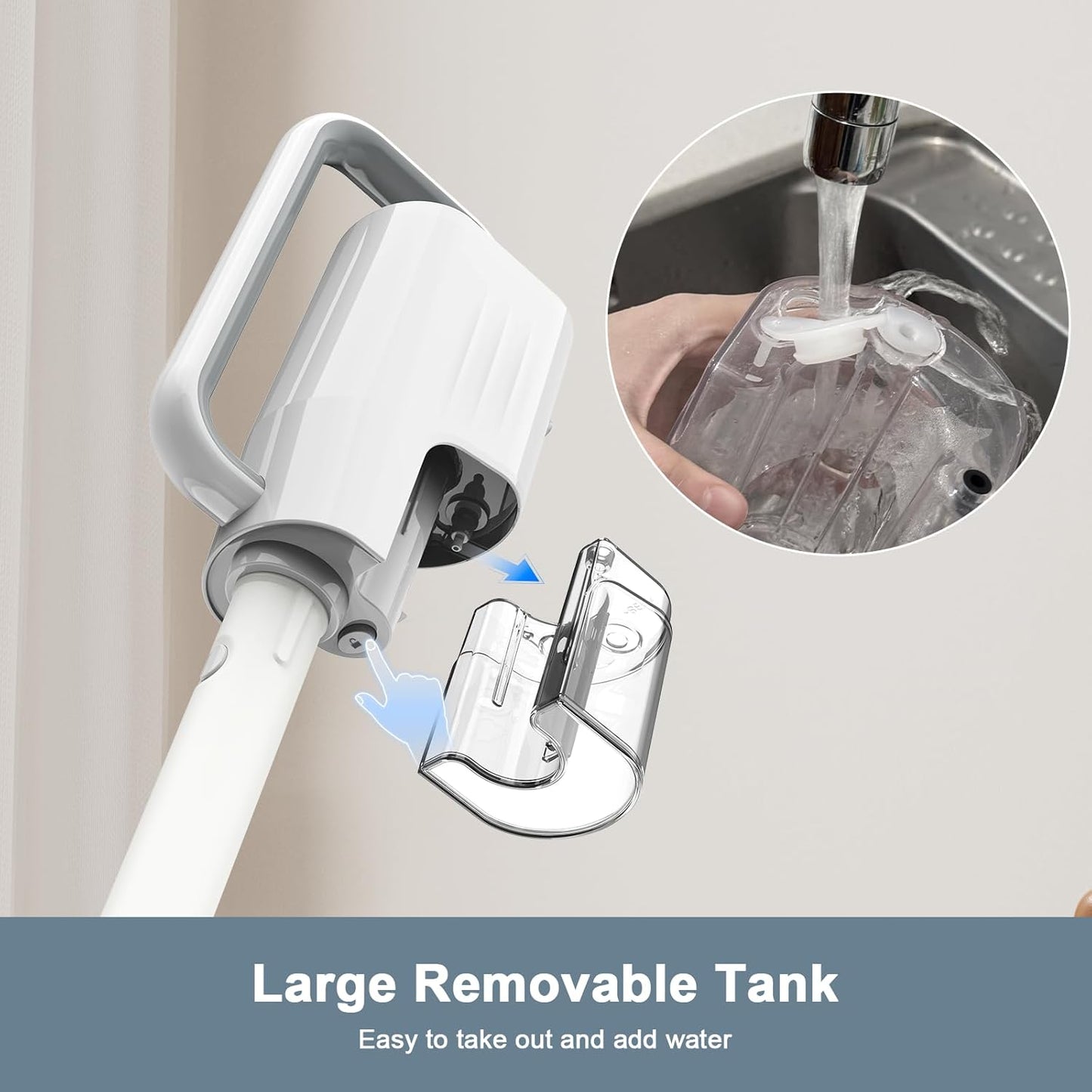 Steam Cleaner, 6 in1 Rotated Steam Mop Cleaner with 2 Modes, 2 Microfiber Pads, 400ML Removable Tank, 23FT Power Cable, Detachable Steam Mops for Floor, Laminate Floor, Tiles Cleaning (White)