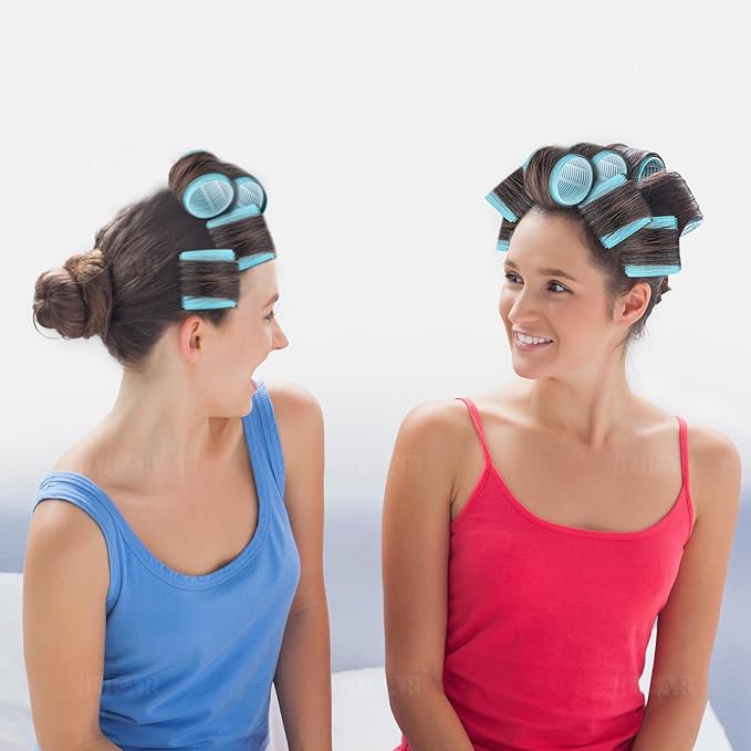 AUEAR, 12 Pack 2.1 Inch Self Grip Hair Rollers Curlers Salon Curler Tool for Medium Bangs Volume DIY Hairstyle Light Blue