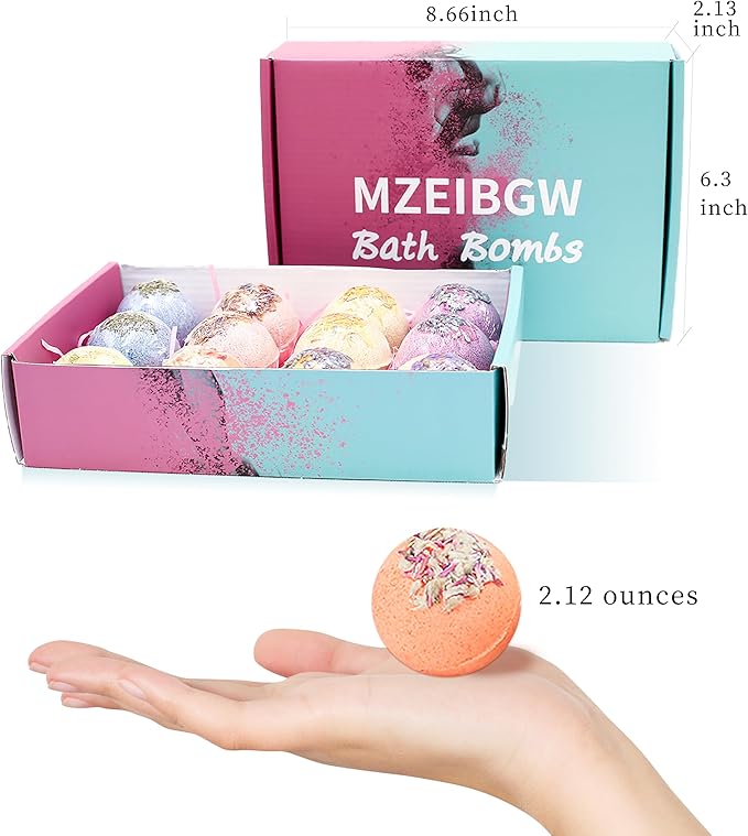 Bath Bombs for Women Kids, 12 Pack Handmade Natural Bath Bomb, Spa Relaxing Birthday Gift Set for Her/Him, Women, Girls, Wife, Mother