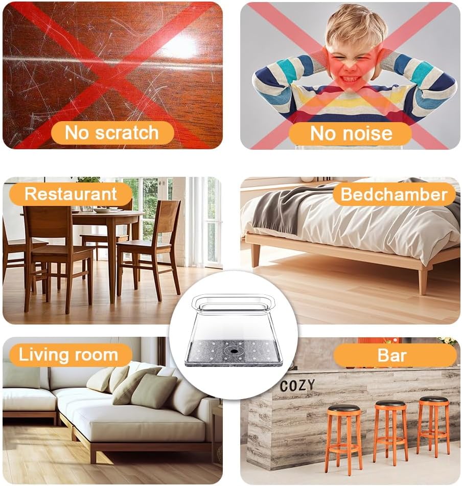 32 Pcs Rectangle Chair Leg Floor Protectors for Hardwood - Silicone Felt Furniture Pads, Scratch/Noise Reducing Covers, Small (Fits Perimeter 3-3/4" to 4-7/8")