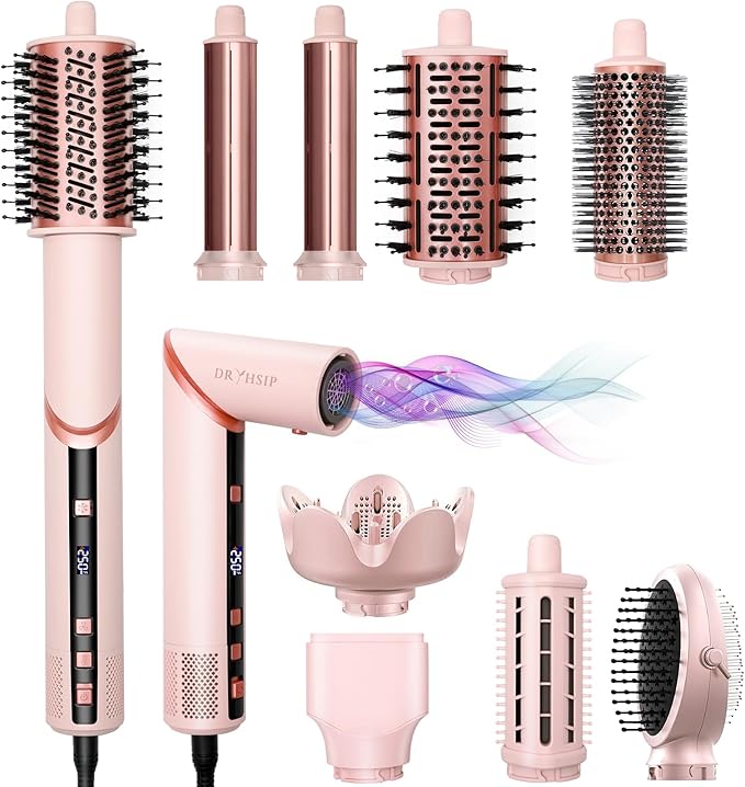 9-in-1 Negative Ionic Foldable Hot Air Blow Dryer Brush & Wrap Air Hair Styler Set, 110K RPM High Speed for Curling, Straightening, Fast Drying, Versatile Styling Tool, Holiday Gift for Women