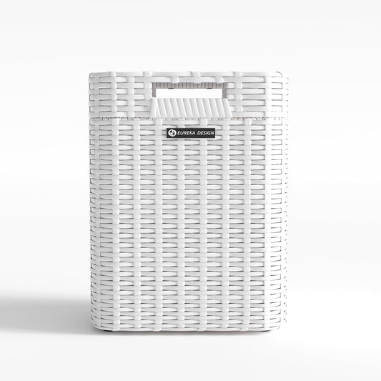 Ypati Handwoven 4 Gallon Rattan Trash Can with Lid, Boho Style Decorative Indoor and Outdoor Trash Bin with Shelf, Waste Basket for Bathroom, Patio, Study, with Trash Bags, Porcelain White, Eureka