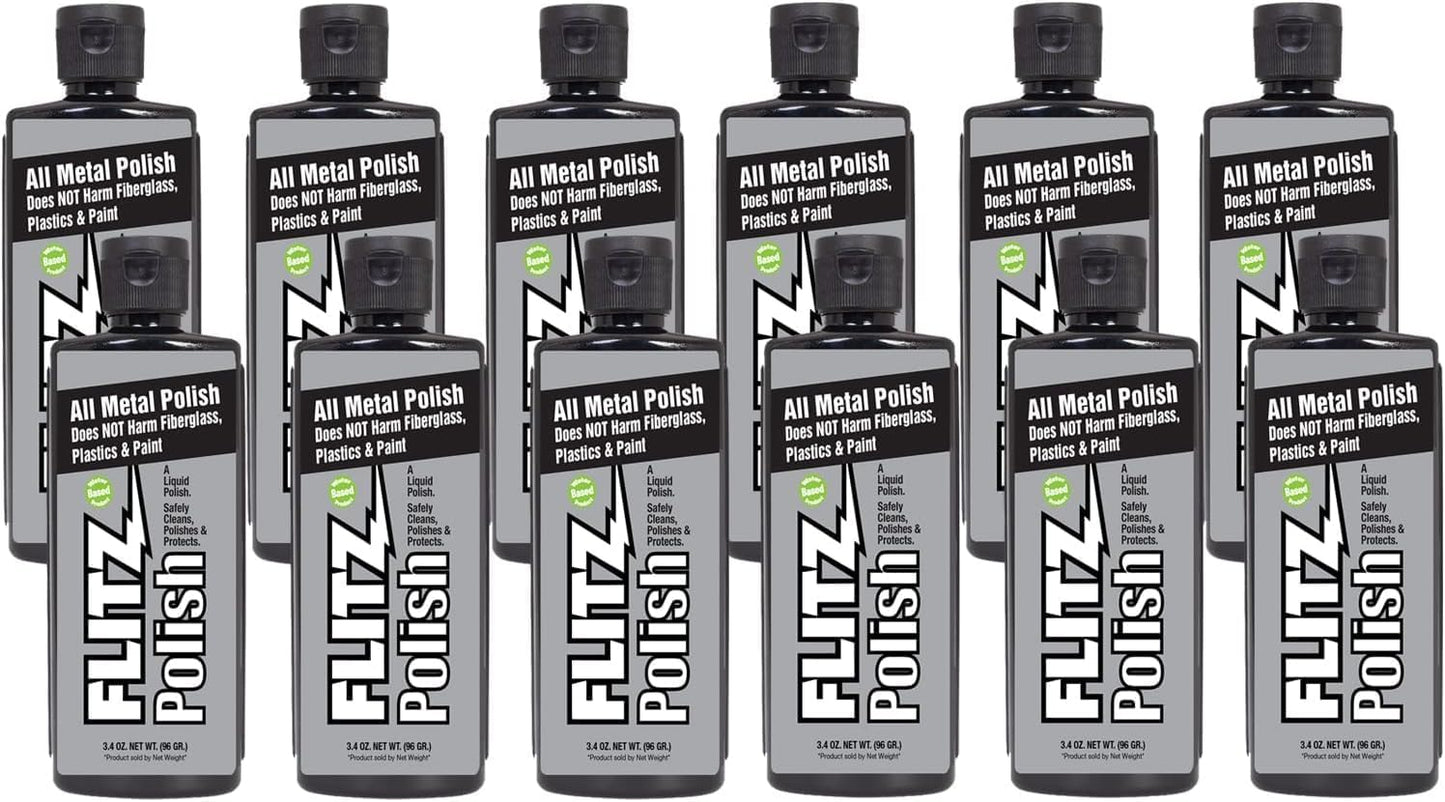 Flitz Multi Purpose Metal Polish Liquid - 3.4oz Bottle of USA-Made Tarnish Remover - For Aluminum, Chrome, Brass, Nickel, Silver - Non-Abrasive Metal Cleaner and Polish, Restorer (12 Pack)