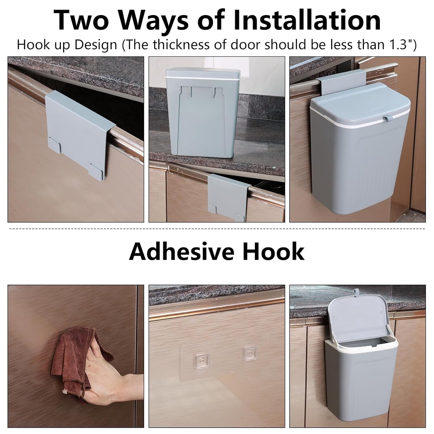 3.2 Gallon/12 L Wall Mounted Garbage Can, Hanging Cabinet Trash Can with Lid, Grey