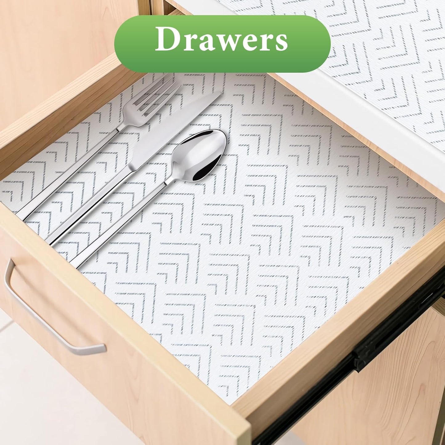 Shelf Liner for Kitchen Cabinets Non Adhesive Drawer Liner Non-Slip Thickened Shelf Liner Paper Strong Easy to Clean for Tool Box Refrigerator with Knife and Tape Measure,Silver Arrow,11.8 x 236.2 in