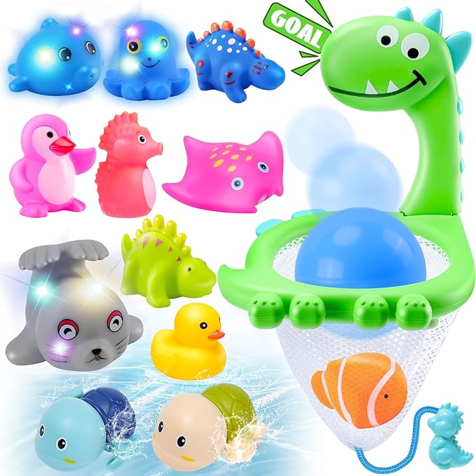Bath Toys for Kids Ages 1-3, 14PCS Ocean Animal Bathtub Toys, Light Up Sensory Shower Toy Set for Baby 6-12-18 Months Bathtime, Birthday Gifts for Toddler Boys Girls 1 2 3 4 5 6 Years Old