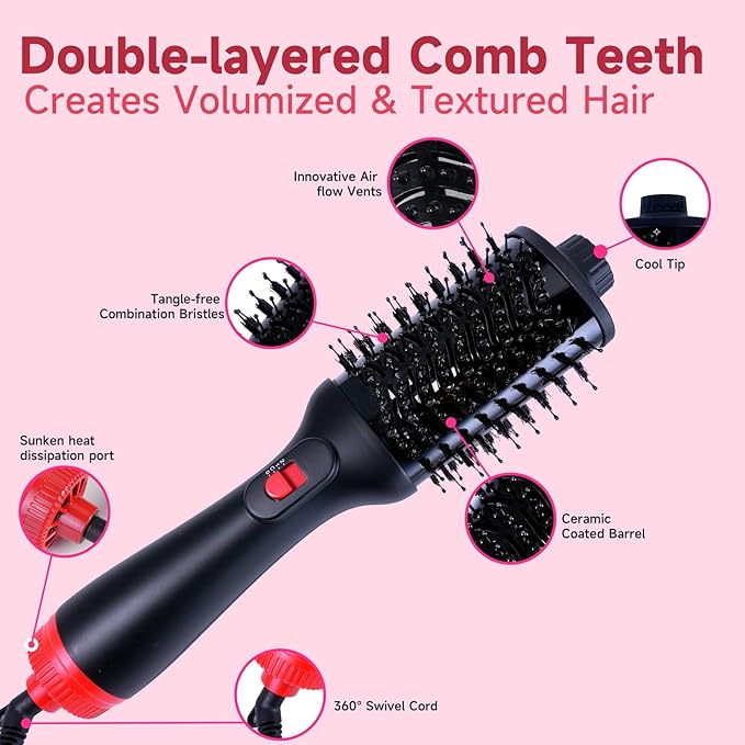 Professional 4-in-1 Hair Dryer Brush with Negative Ion Technology, Hot Air Styler, Blow Dryer and Volumizer (KD312)