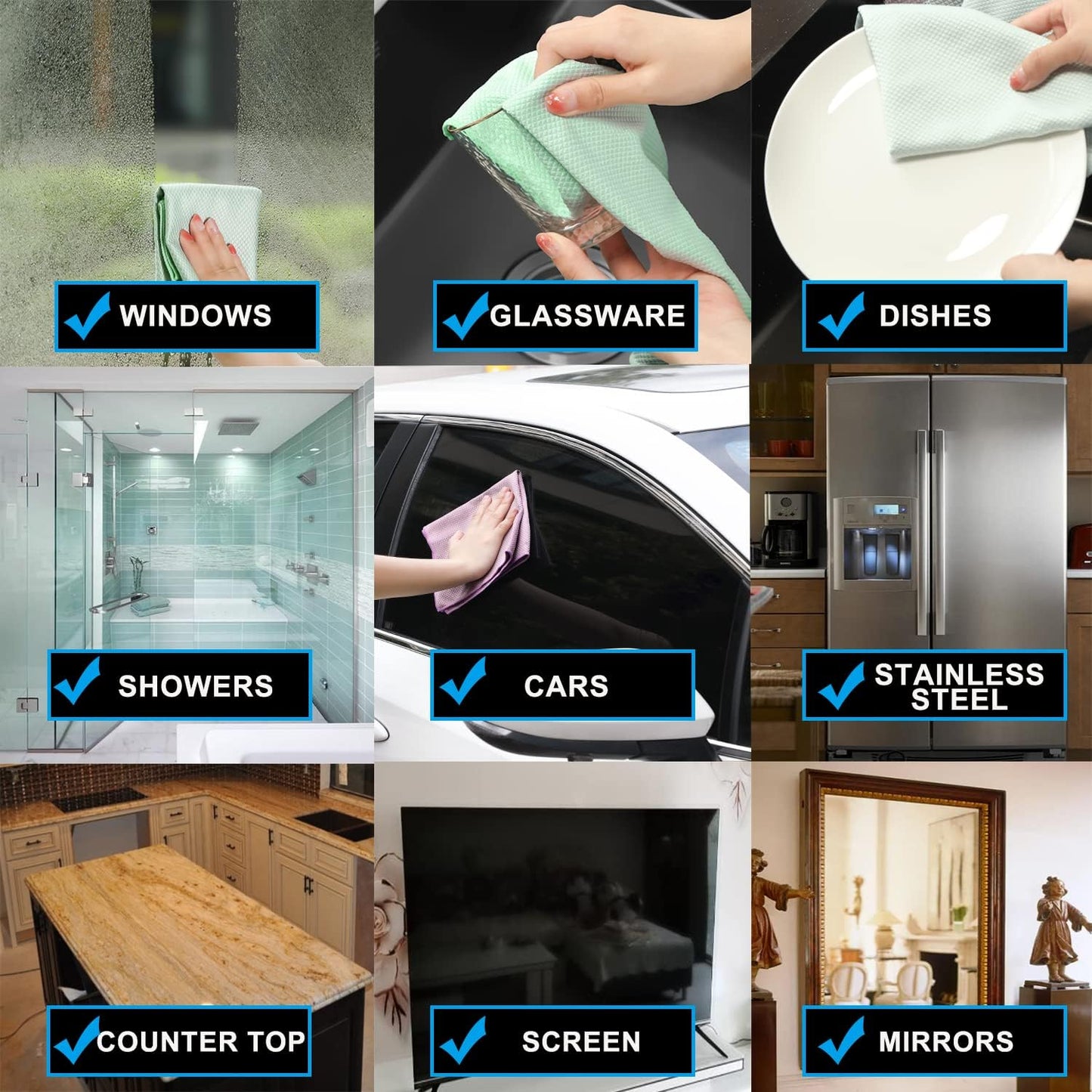 Nanoscale Cleaning Cloth,Easy Clean Fish Scale Microfiber Glass Cleaning Cloths Streak Free for Window Car Mirrors Windshield Lint Free Microfiber Polishing Cleaning All-Purpose Towel Pack of 6(Green)