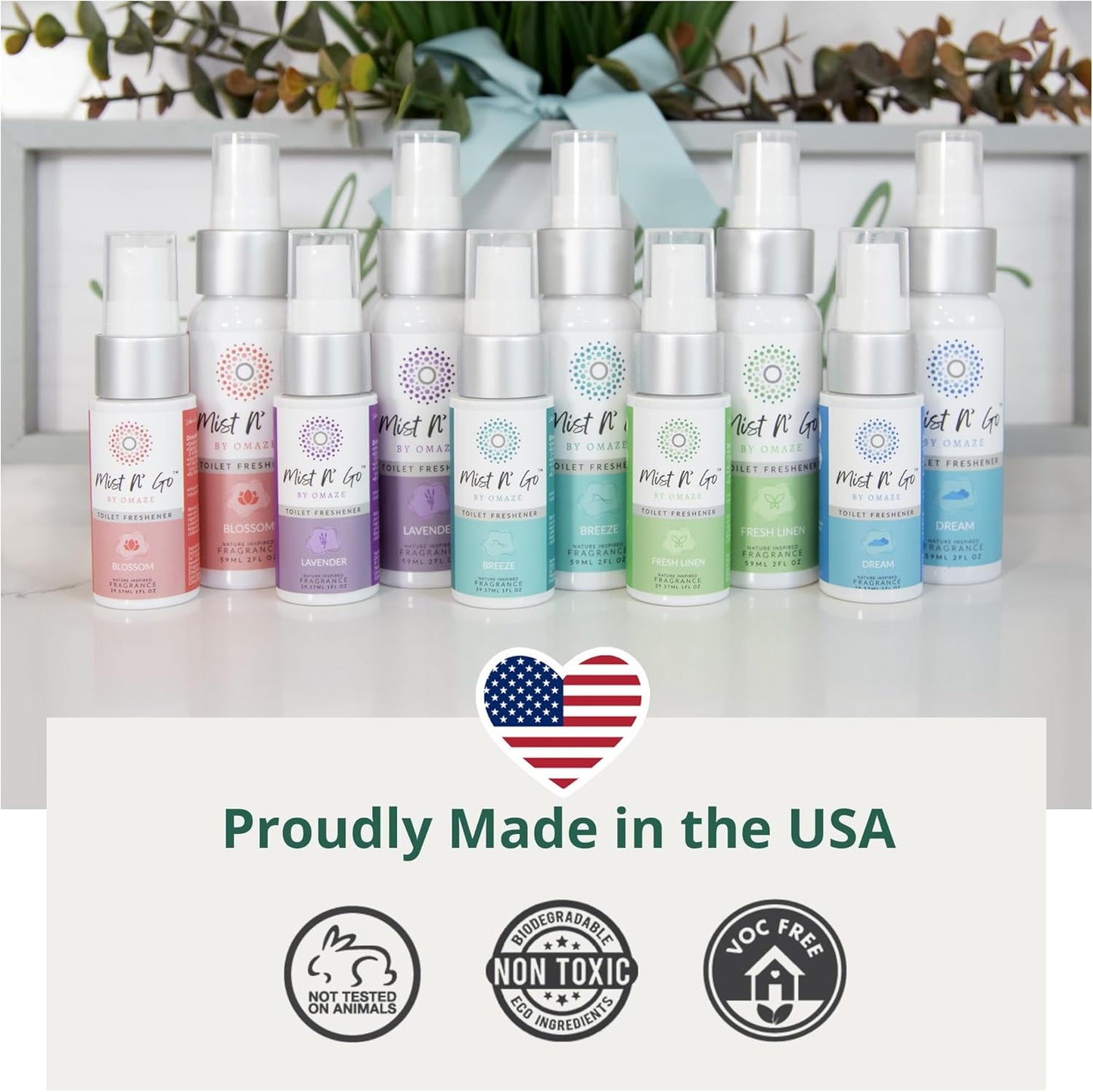 Mist N' Go Omaze Travel Bathroom Spray - Toilet Odor Eliminator & Air Freshener - Popular Mix, Daily Pack (2oz + 1oz)