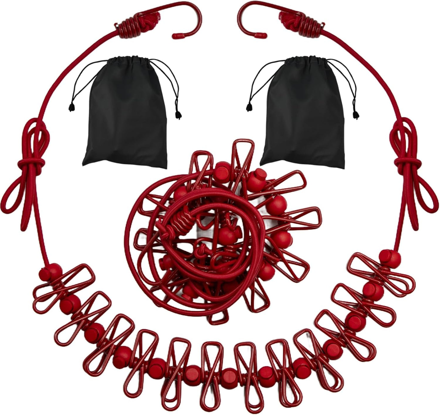 2 Pack Camping Clothesline Portable 12 Clothespins, Red Camping Accessories Travel Clothesline for Outdoor Indoor, Retractable Clothes Line Elastic Clothesline for Camper Hotel Room