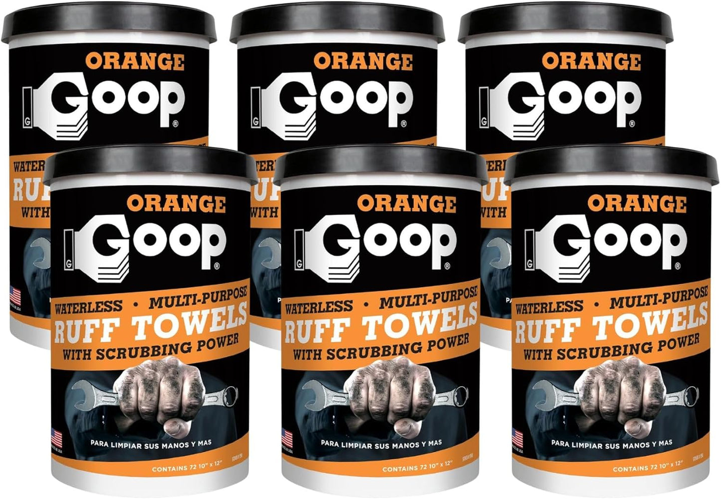 GOOP Heavy Duty Ruff Towels with Scrubbing Power, 10” x 12” Dual Textured Multi-Purpose Cleaning Wipes, Removes Dirt, Grease, Oil - 6 Pack