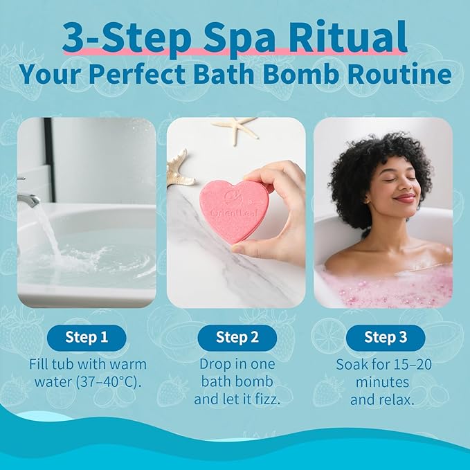 Bath Bombs for Women, Stocking Stuffers, Bath Bombs Fruit Scented Strawberry, Orange, Coconut, 6 x 2 oz