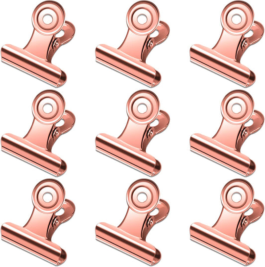 30 Pack Small Rose Gold Bull Clips, 1.22 Inch Mini Metal Hinge Clips for Office, Home, School, Shops