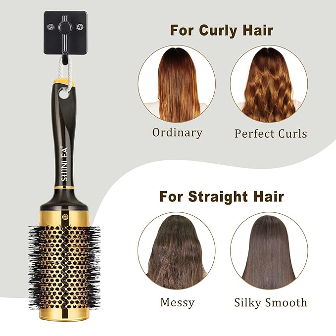 Large Round Brush for Blow Drying, Aluminum Round Hair Brushes for Women, Roller Brush for Blow Drying and Styling, Gold, For Curly and Straight-2 Inch Barrel, 2.95 Inch with Bristles