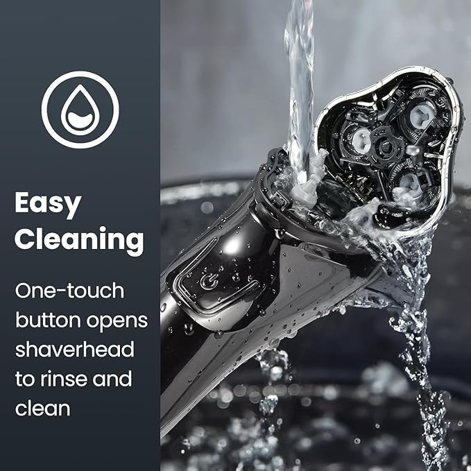 Electric Razor for Men Cordless: Wet/Dry Rotary Shaver Waterproof - USB Fast Charging & Sensitive Skin Care - Pop up Trimmer & Precision Blades Classic Black