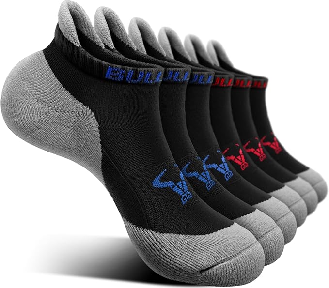 BULLIANT Men Running Socks 6Pairs-Ankle Athletic Socks Wicking Cushioned for Men Walking-Arch Compression Support