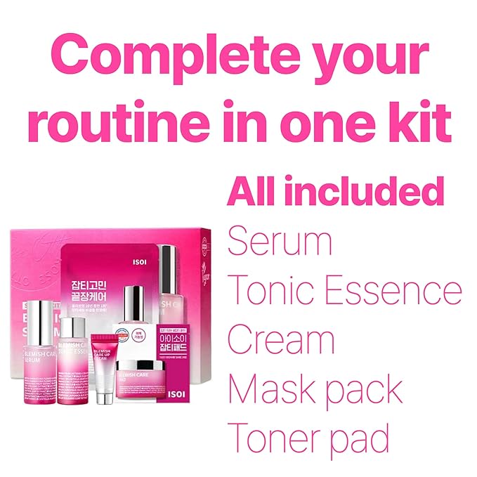 ISOI Blemish Care Up Serum Gift Set, Korean Skin Care Set for Hydration & Radiance – Full Size or 5-Step Travel Kit Options (5-Step Special Kit (1.77 fl. oz))