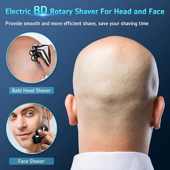 Head Shavers for Bald Men, 8D Upgraded 6-in-1 Bald Head Shaver, Waterproof Bald Head Shavers for Men Wet/Dry Use, LED Display Electric Razor Type-C Charging 360°Close Shave