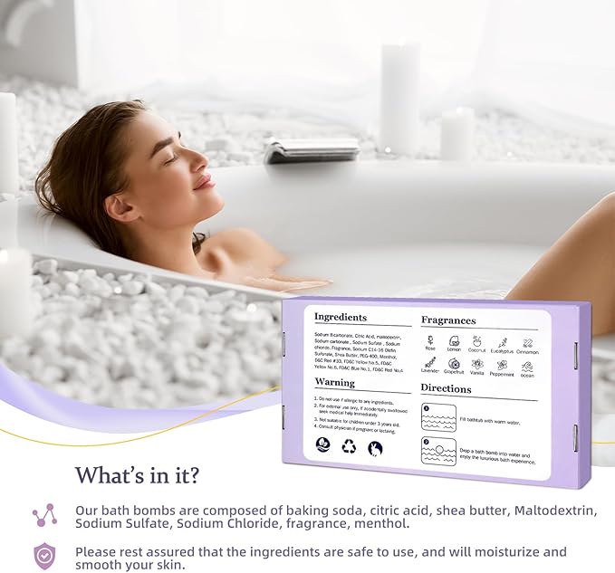 TranquilBliss Bath Bombs for Women, 50 PCS Set with 10 Rich Scents, Natural Bubble Bathbombs, Dry Skin Moisturizing, Present for Christmas, Mother’s Day, Birthday, for Mom, Wife, Her, Girls