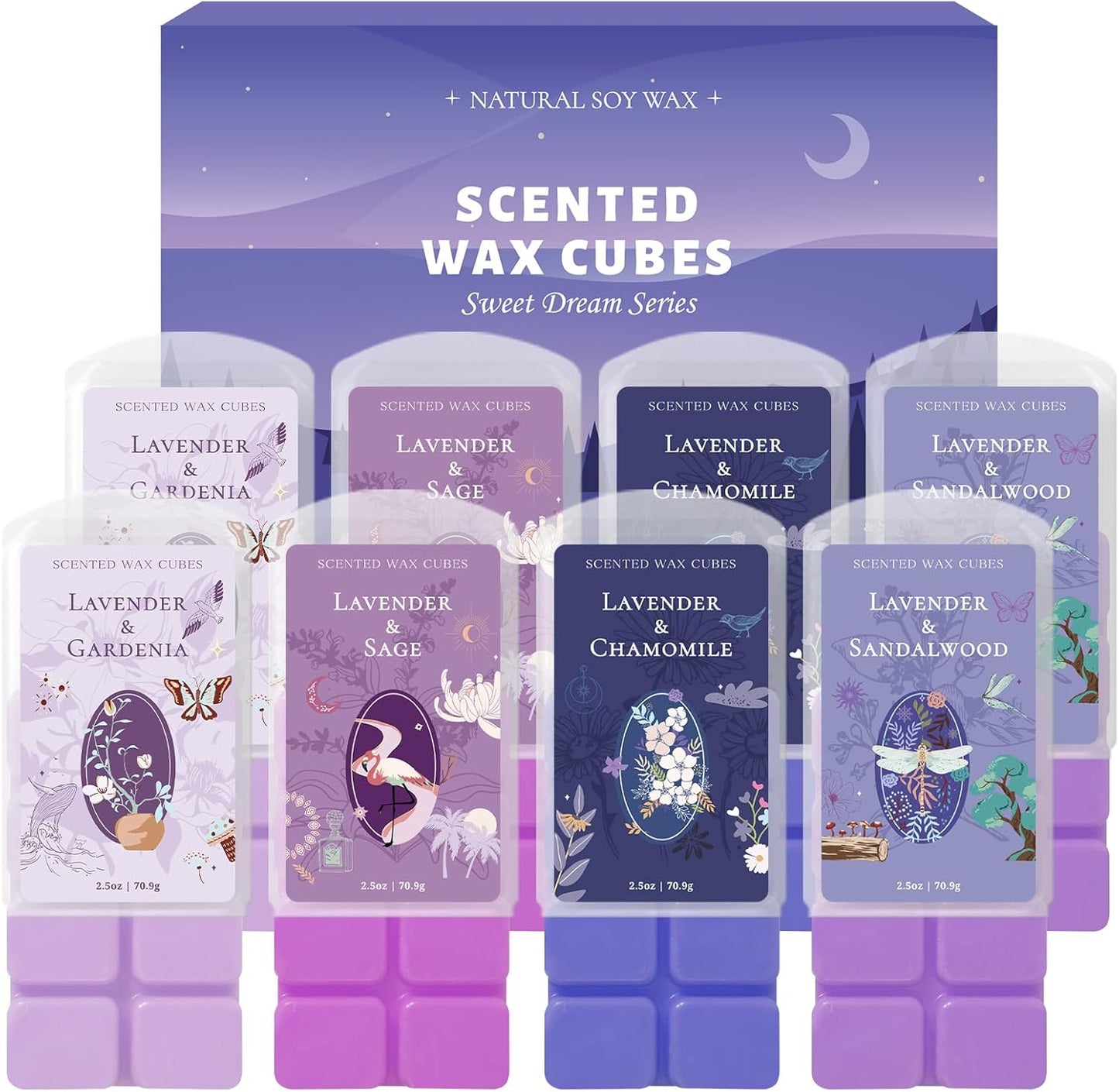 SCENTORINI Wax Melts, Wax Cubes Strong Scent, Long Lasting Lavender Scented for Sleep, Wax Melts for Warmer, 2.5 oz 8-Pack