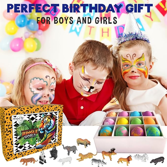 Bath Bombs for Kids with Surprise Inside- 12 pk Kids Bath Bombs with Jungle Toys, Organic, Natural, Skin-Moisturizing Bubble BathBombs. Birthday Gifts for Boys, Girls, Toddlers