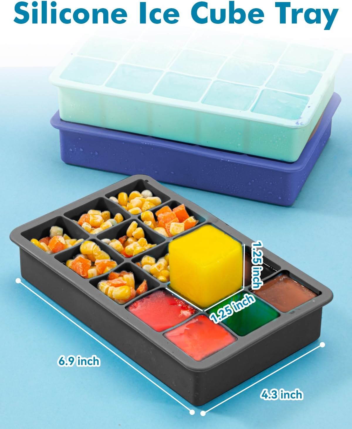 Silicone Ice Cube Trays for Freezer Set of 2, Square Ice Cubes Mold, Easy Release Silicone Old Fashioned Ice Cube Tray, Mini Fridge Rubber Ice Cube Tray for Whiskey Cocktail Coffee Soup