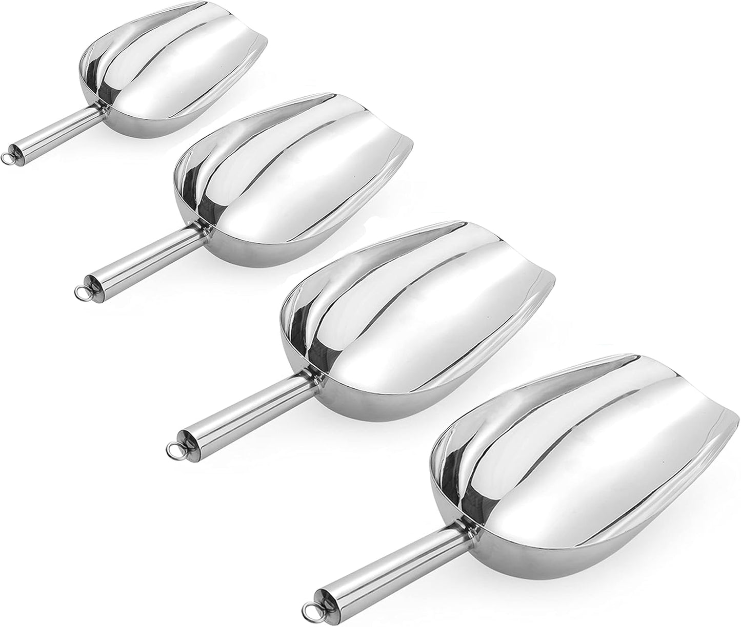 Cedilis 4 Pack Food Ice Scoops, 8oz, 12oz, 16oz, 24oz Stainless Steel Scoop, Heavy Duty Metal Utility Scoops for Candy, Popcorn, Flour, Kitchen Bar Party, Dishwasher Safe