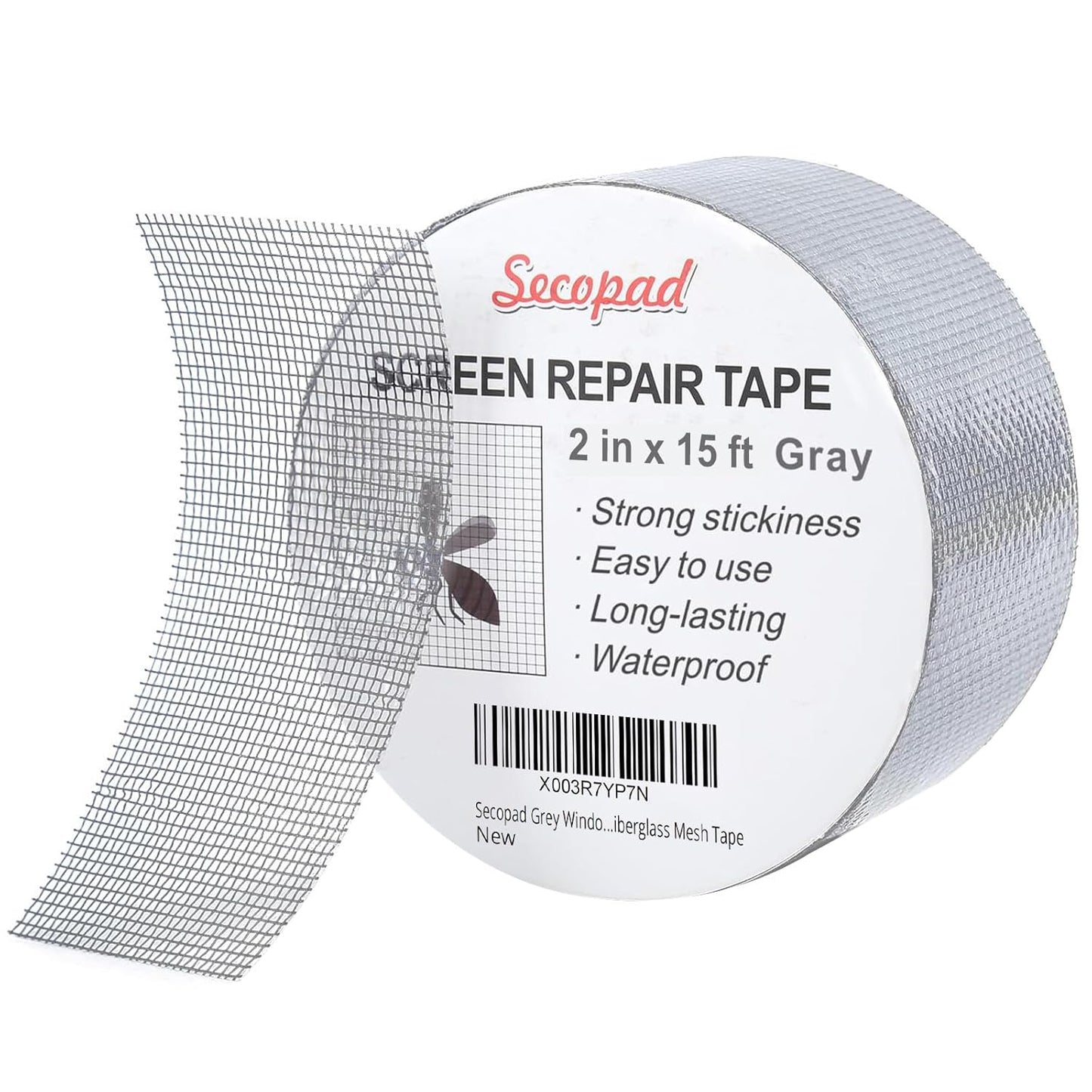 Grey Window Screen Repair Tape, 2IN X 15FT (180IN) Screen Repair Kit for Windows or Doors, Strong Adhesive Patch Kit Fiberglass Mesh Tape